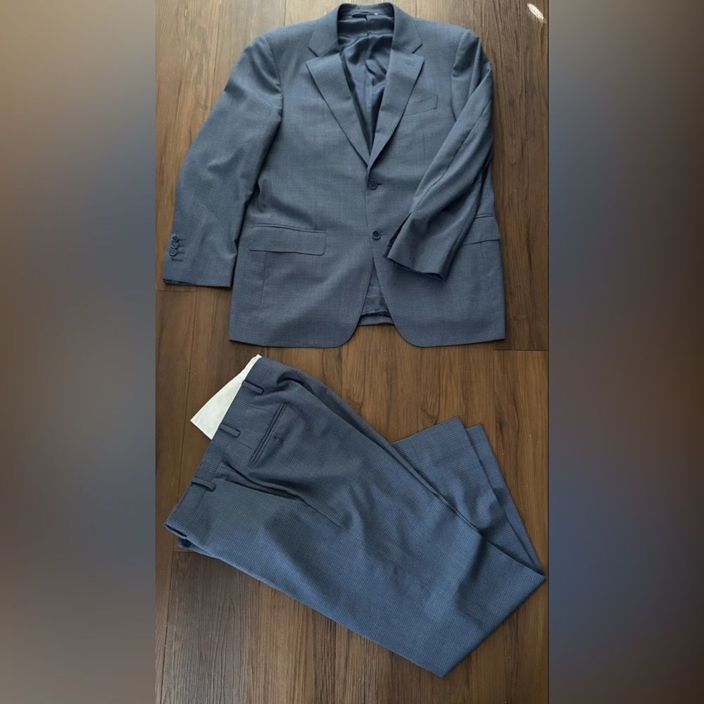 CANALI Size 34 Grey & Navy Plaid Wool Single Breasted Suit
